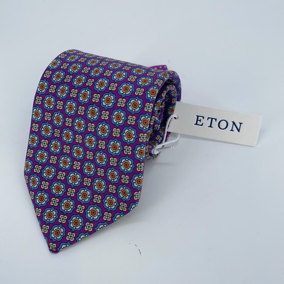 Eton Tie Men One Size Multi Patterned Silk Classic Luxury Necktie Italy Made NWT